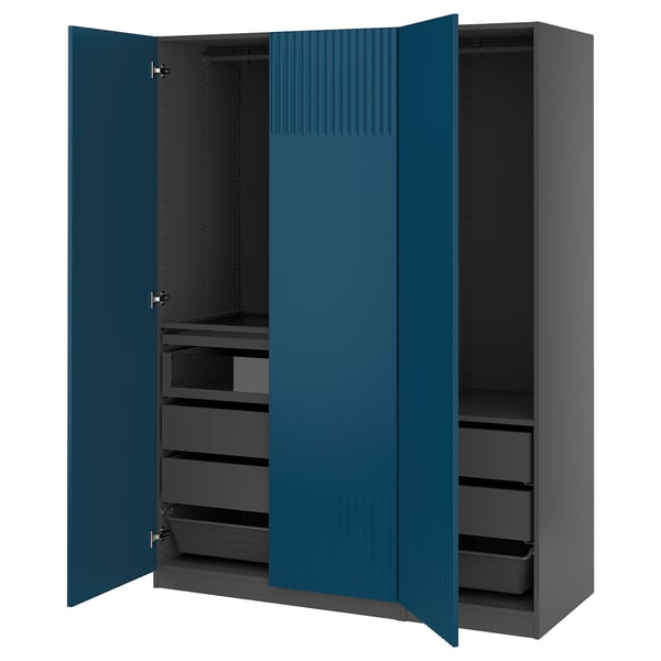 PAX / FYRUDDEN wardrobe combination, dark grey/blue, 150x60x201 cm