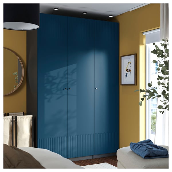 PAX / FYRUDDEN wardrobe combination, dark grey/blue, 150x60x236 cm