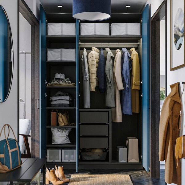 PAX / FYRUDDEN wardrobe combination, dark grey/blue, 150x60x236 cm