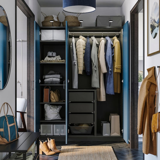 PAX / FYRUDDEN wardrobe combination, dark grey/blue, 150x60x201 cm