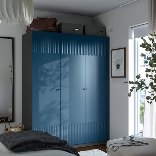 PAX / FYRUDDEN wardrobe combination, dark grey/blue, 150x60x201 cm