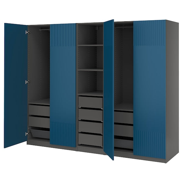 PAX / FYRUDDEN wardrobe combination, dark grey/blue, 250x60x201 cm