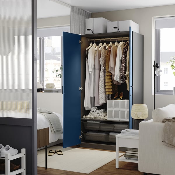 PAX / FYRUDDEN wardrobe combination, dark grey/blue, 100x60x201 cm