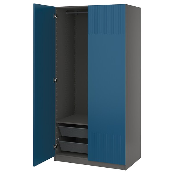 PAX / FYRUDDEN wardrobe combination, dark grey/blue, 100x60x201 cm