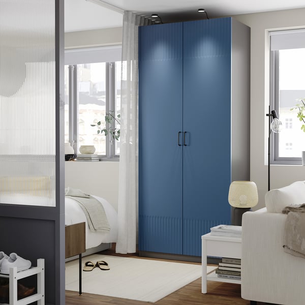 PAX / FYRUDDEN wardrobe combination, dark grey/blue, 100x60x236 cm
