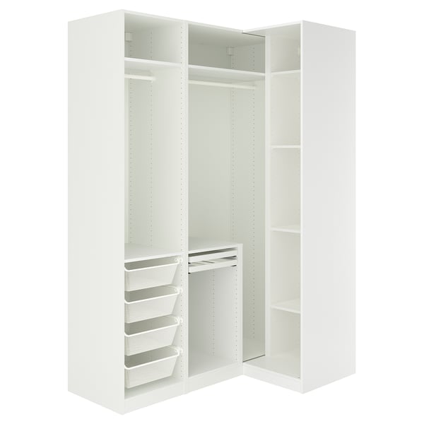 PAX / FYRUDDEN corner wardrobe, white/blue, 161/111x236 cm
