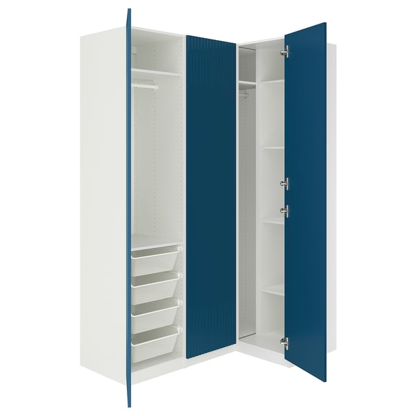 PAX / FYRUDDEN corner wardrobe, white/blue, 161/111x236 cm