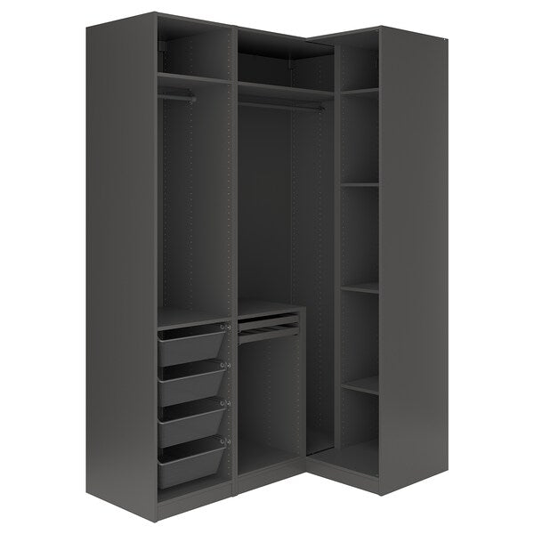PAX / FYRUDDEN corner wardrobe, dark grey/blue, 161/111x236 cm