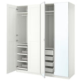 PAX / GRIMO/ÅHEIM wardrobe combination, white/white mirror glass, 200x60x236 cm