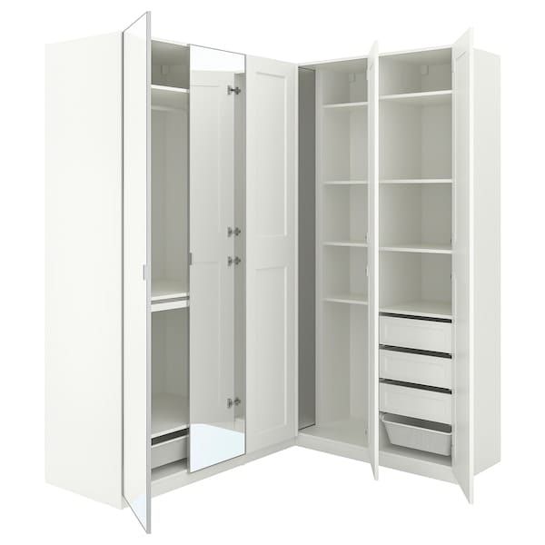 Ikea PAX / GRIMO/ÅHEIM - Corner wardrobe, white/white mirror glass,210/160x236 cm