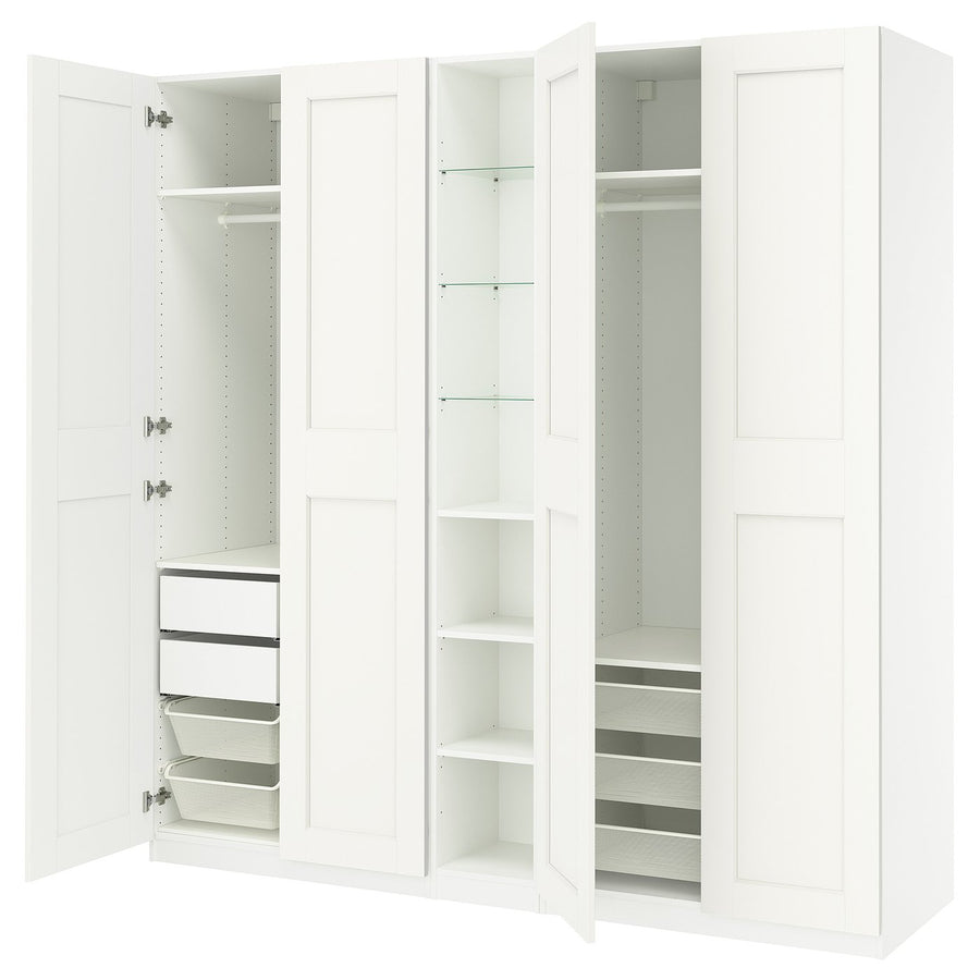 PAX / GRIMO wardrobe combination, white white/white, 235x60x236 cm