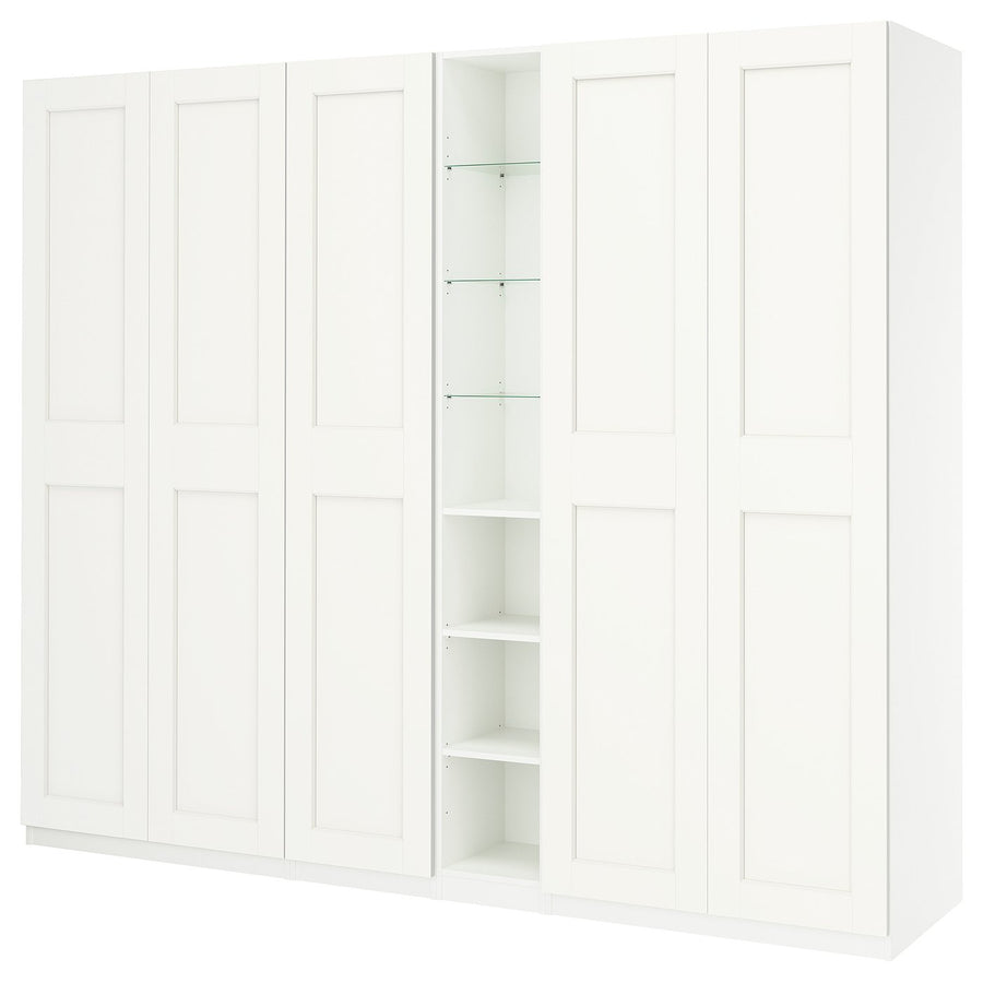 PAX / GRIMO wardrobe combination, white white/white, 285x60x236 cm