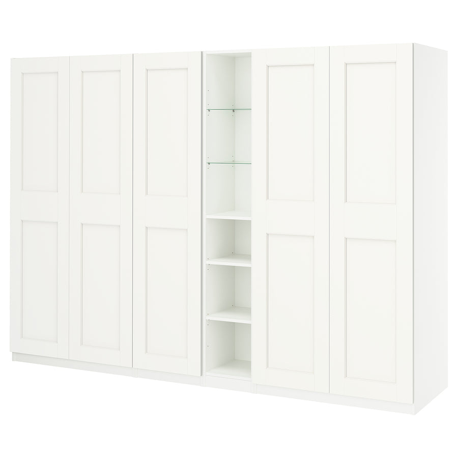 PAX / GRIMO wardrobe combination, white white/white, 285x60x201 cm