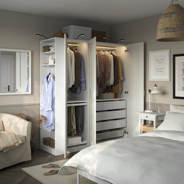 PAX / GRIMO wardrobe combination, white white/white, 170x60x201 cm