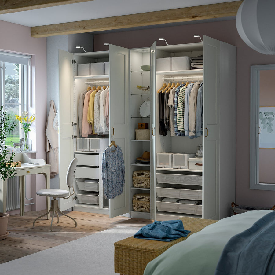 PAX / GRIMO wardrobe combination, white white/white, 235x60x236 cm