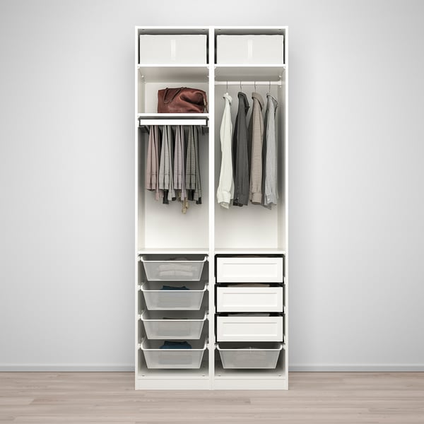 PAX / GRIMO wardrobe combination, white/white, 100x60x236 cm