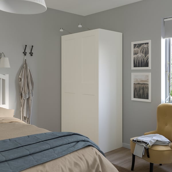 PAX / GRIMO wardrobe combination, white/white, 100x60x201 cm
