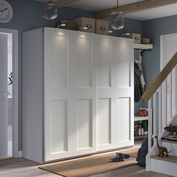 PAX / GRIMO wardrobe combination, white/white, 200x66x201 cm
