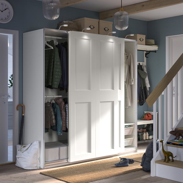 PAX / GRIMO wardrobe combination, white/white, 200x66x201 cm