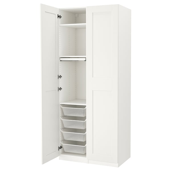 PAX / GRIMO wardrobe combination, white/white, 100x60x236 cm