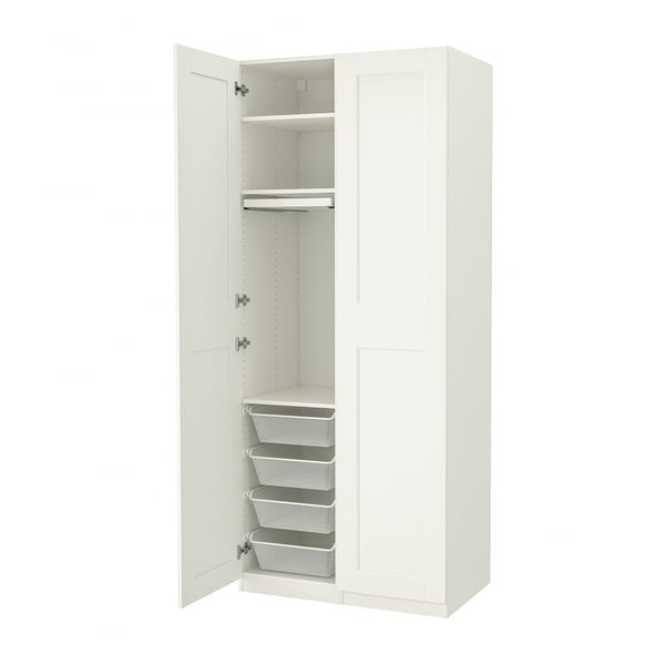 PAX / GRIMO wardrobe combination, white/white, 100x60x236 cm