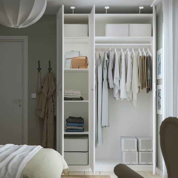 PAX / GRIMO wardrobe combination, white/white, 150x60x236 cm