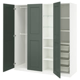 PAX / GRIMO wardrobe combination, white grey-green/white, 185x60x201 cm