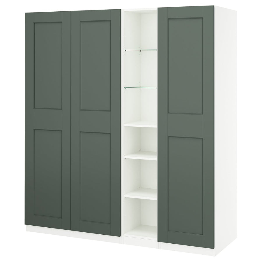 PAX / GRIMO wardrobe combination, white grey-green/white, 185.0x201.2x60.0 cm