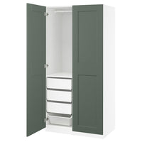 PAX / GRIMO wardrobe combination, white/grey-green, 100x60x201 cm
