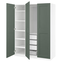 PAX / GRIMO wardrobe combination, white/grey-green, 150x60x201 cm