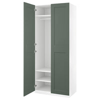 PAX / GRIMO wardrobe combination, white/grey-green, 100x60x236 cm