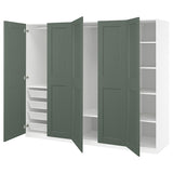 PAX / GRIMO wardrobe combination, white/grey-green, 250x60x201 cm