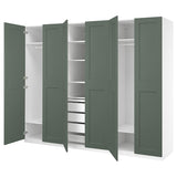 PAX / GRIMO wardrobe combination, white/grey-green, 300x60x236 cm