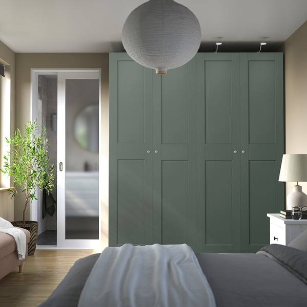 PAX / GRIMO wardrobe combination, white/grey-green, 200x60x236 cm