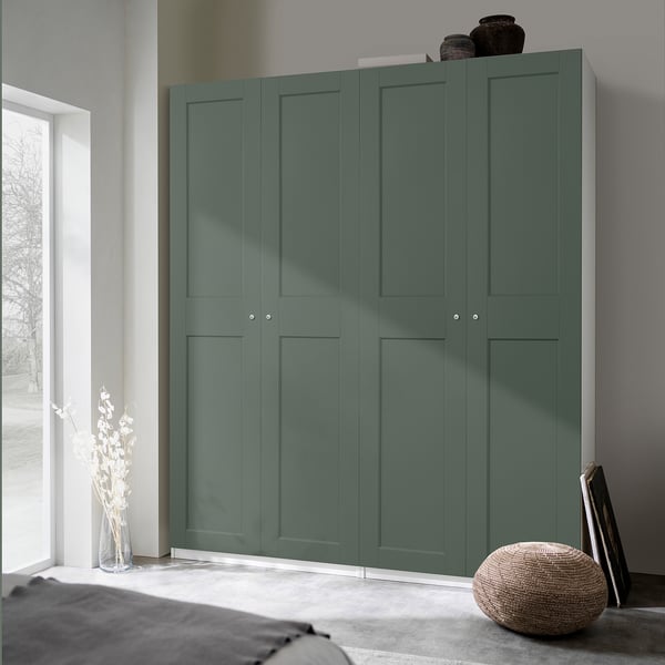 PAX / GRIMO wardrobe combination, white/grey-green, 200x60x236 cm