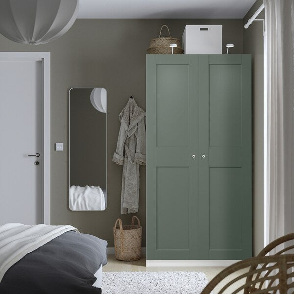 PAX / GRIMO wardrobe combination, white/grey-green, 100x60x201 cm
