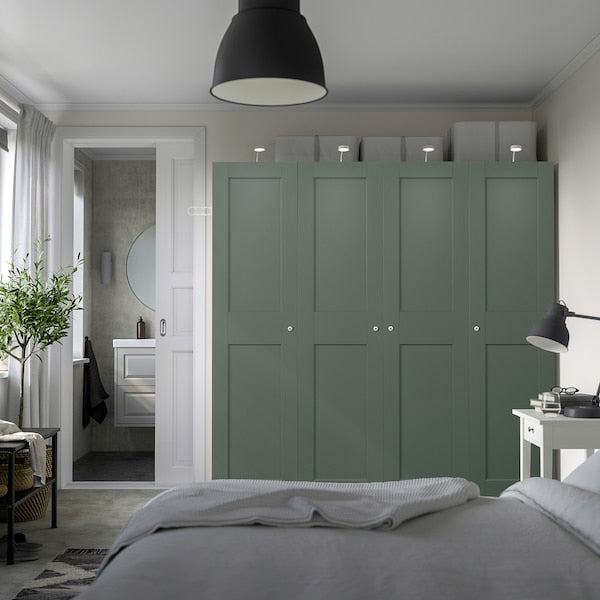 PAX / GRIMO wardrobe combination, grey-beige/grey-green, 200x60x201 cm