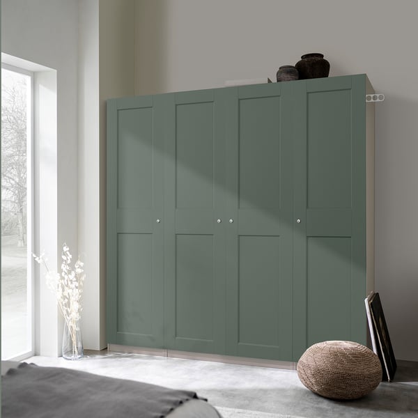 PAX / GRIMO wardrobe combination, grey-beige/grey-green, 200x60x201 cm