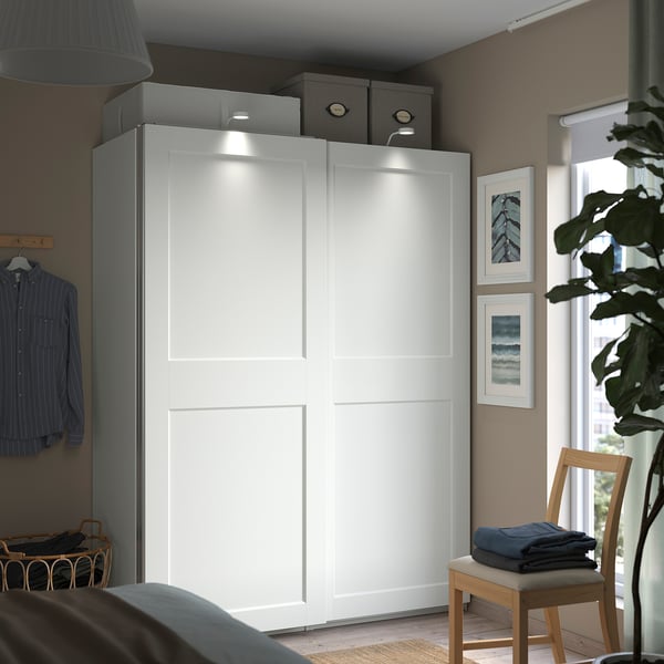 PAX / GRIMO wardrobe, white/white, 150x66x201 cm