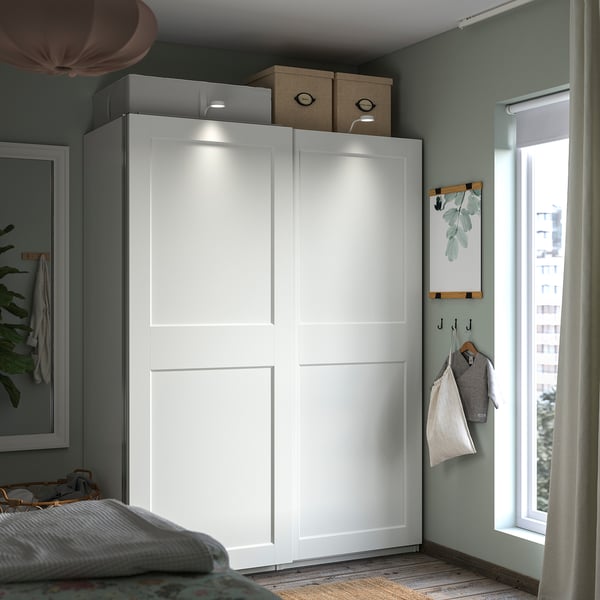 PAX / GRIMO wardrobe, white/white, 150x66x201 cm