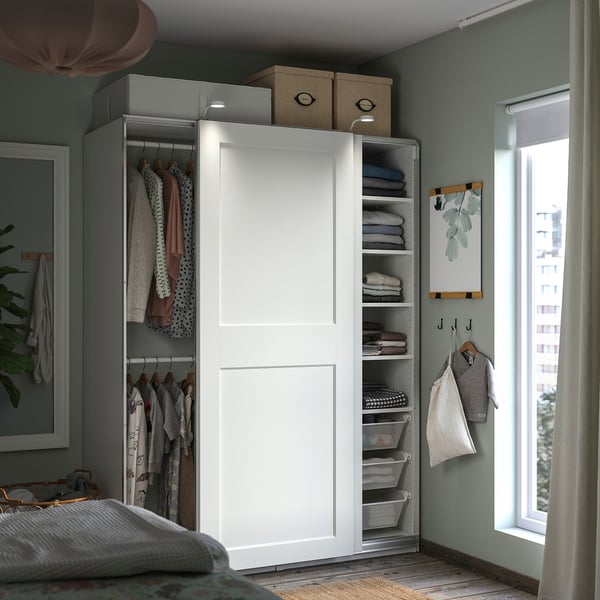 PAX / GRIMO wardrobe, white/white, 150x66x201 cm