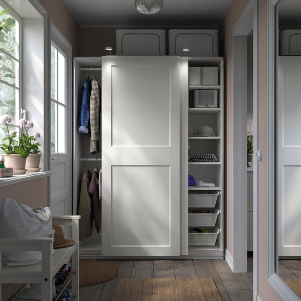 PAX / GRIMO wardrobe, white/white, 150x66x201 cm