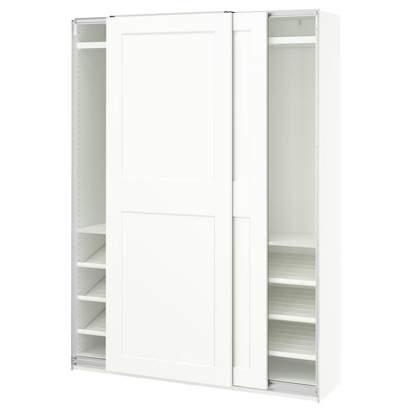 PAX / GRIMO wardrobe with sliding doors, white/white, 150x43x201 cm