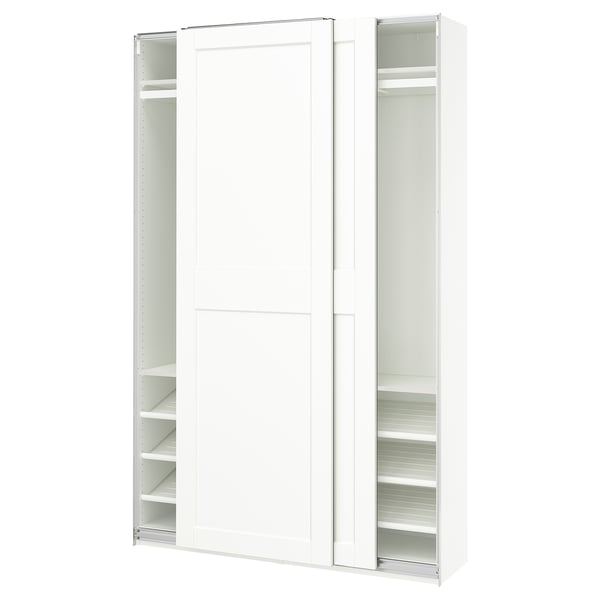 PAX / GRIMO wardrobe with sliding doors, white/white, 150x43x236 cm