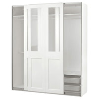 PAX / GRIMO wardrobe with sliding doors, white/clear glass white, 200x66x236 cm