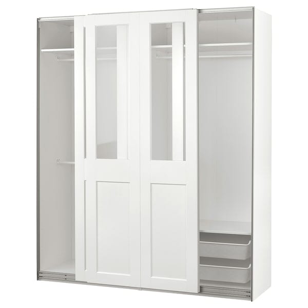 Ikea PAX / GRIMO - Wardrobe with sliding doors, white/transparent glass white,200x66x236 cm