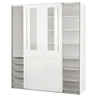 PAX / GRIMO wardrobe with sliding doors, white/clear glass white, 200x66x236 cm