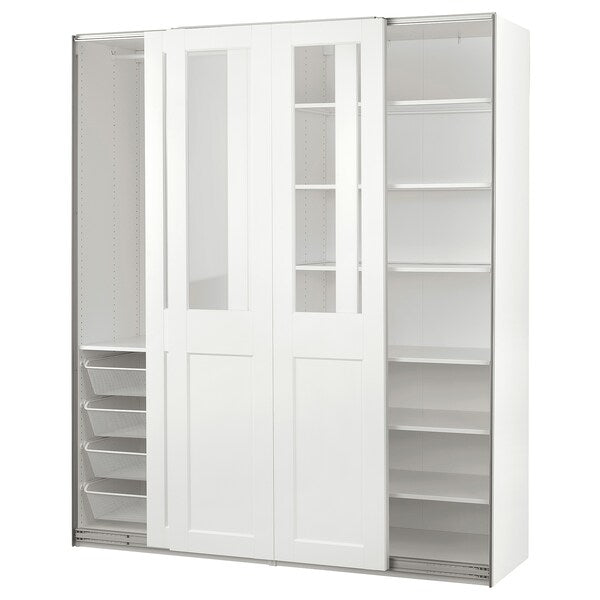 PAX / GRIMO - Wardrobe with sliding doors, white/transparent glass white,200x66x236 cm