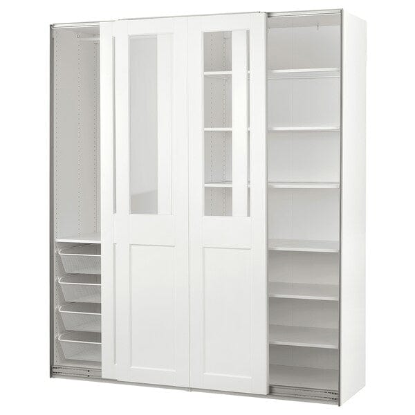 Ikea PAX / GRIMO - Wardrobe with sliding doors, white/transparent glass white,200x66x236 cm