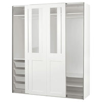 PAX / GRIMO wardrobe with sliding doors, white/clear glass white, 200x66x236 cm
